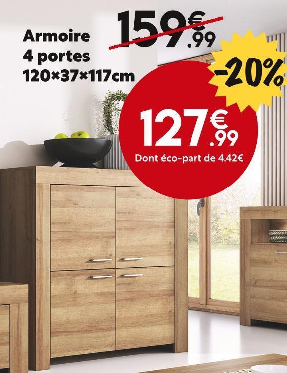 Promo Armoire 4 portes 120x37x117cm chez Maxi Bazar