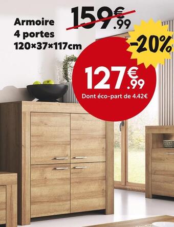 Maxi Bazar Armoire 4 portes 120x37x117cm offre