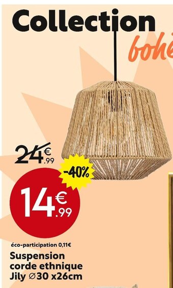 Maxi Bazar Suspension corde ethnique jily ⌀30 x26cm offre