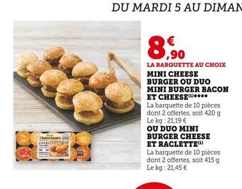 Mini cheese burger ou duo mini burger bacon et cheese