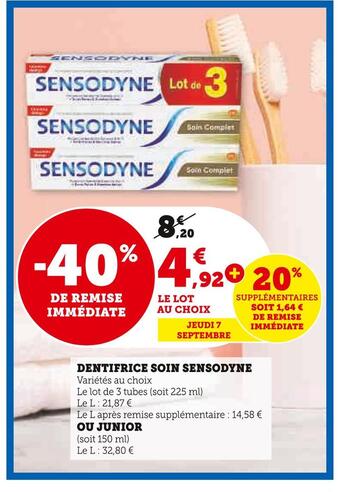 Super U Sensodyne dentifrice soin offre