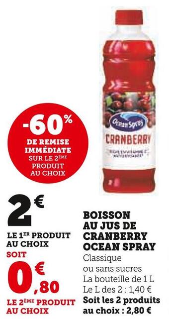 U Express Ocean spray boisson au jus de cranberry offre