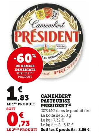 Super U President camembert pasteurise offre