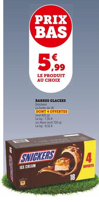 Super U Snickers barres glacees offre