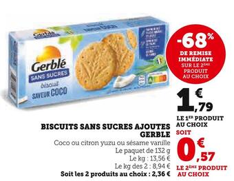Super U Gerble biscuits sans sucres ajoutes offre