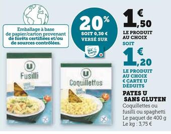 Super U U pates sans gluten offre