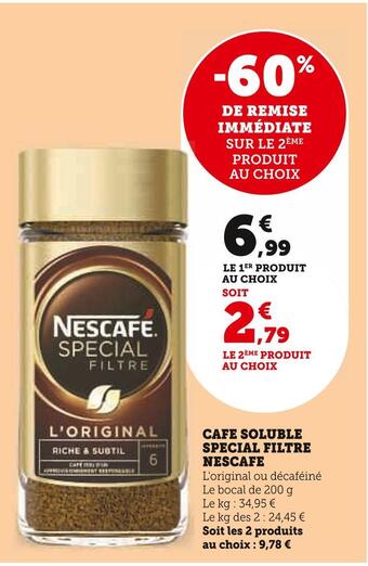 U Express Nescafe cafe soluble special filtre offre