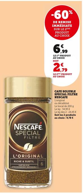 Super U Nescafe cafe soluble special filtre offre