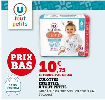 Super U U tout petits culottes essentiel offre