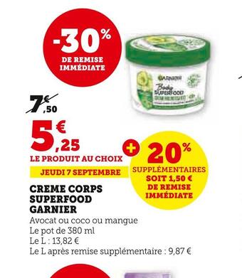 Super U Garnier creme corps superfood offre