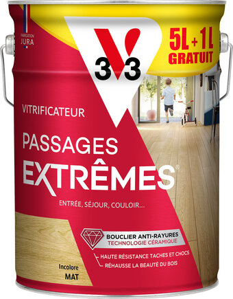 Vitrificateur parquet et plancher passages extrêmes incolore mat v33 5l +20% gratuit