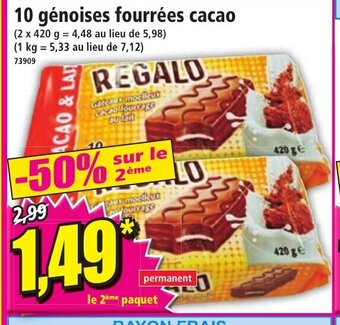 Norma 10 génoises fourrées cacao offre