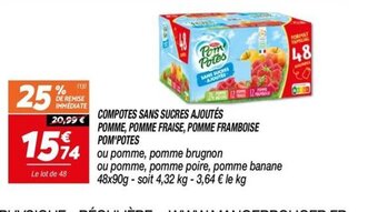 Netto COMPOTES SANS SUCRES AJOUTÉS POMME, POMME FRAISE, POMME FRAMBOISE POM'POTES offre