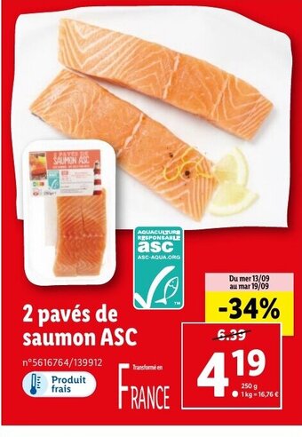 Lidl 2 pavés de saumon ASC offre