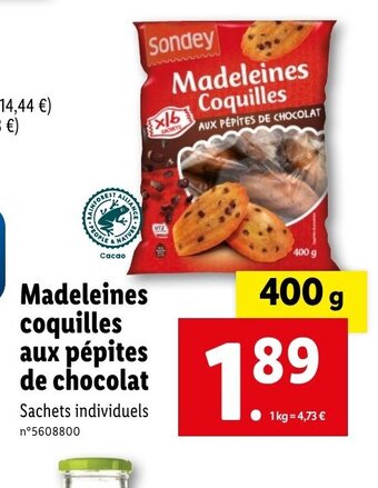 Lidl Madeleines coquilles aux pépites de chocolat Sachets individuels offre
