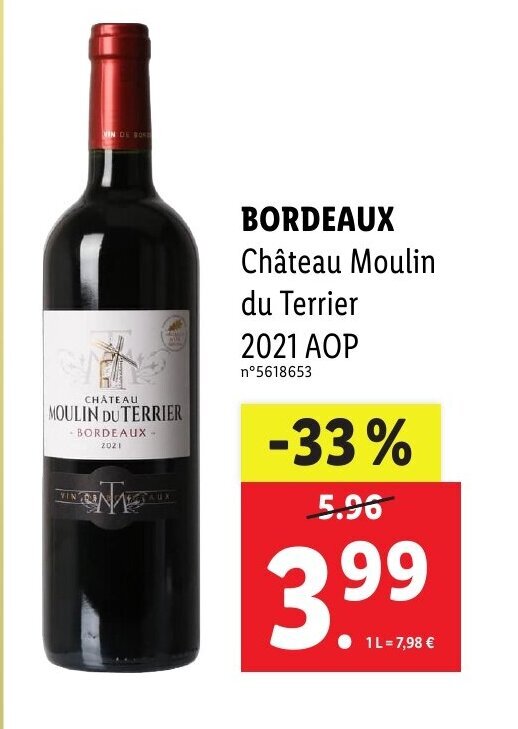 Promo BORDEAUX Château Moulin du Terrier chez Lidl