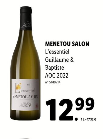 Lidl MENETOU SALON L'essentiel Guillaume & Baptiste AOC 2022 offre