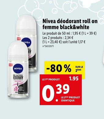 Lidl Nivea déodorant roll on femme black white offre