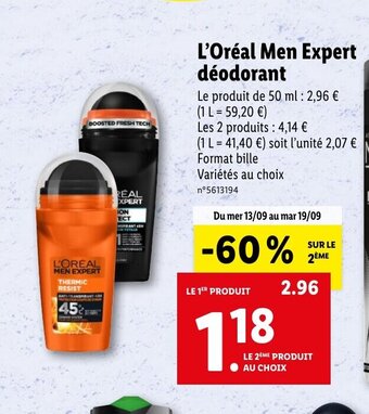 Lidl L'Oréal Men Expert déodorant offre