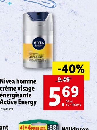 Lidl Nivea homme crème visage énergisante Active Energy offre