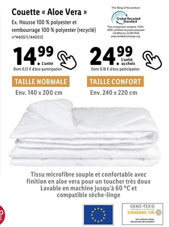 Lidl Couette Aloe Vera offre