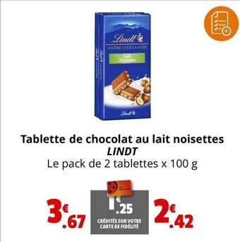 Coccinelle Supermarché Tablette de chocolat au lait noisettes LINDT offre