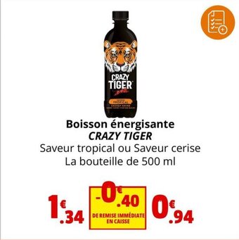 Coccinelle Supermarché Boisson énergisante CRAZY TIGER offre