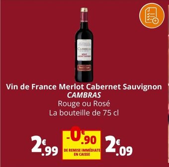 Coccinelle Supermarché Vin de France Merlot Cabernet Sauvignon CAMBRAS offre