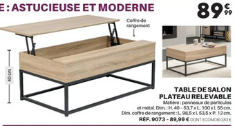 TABLE DE SALON PLATEAU RELEVABLE