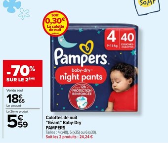 Carrefour Culottes de nuit "Géant" Baby-Dry PAMPERS offre