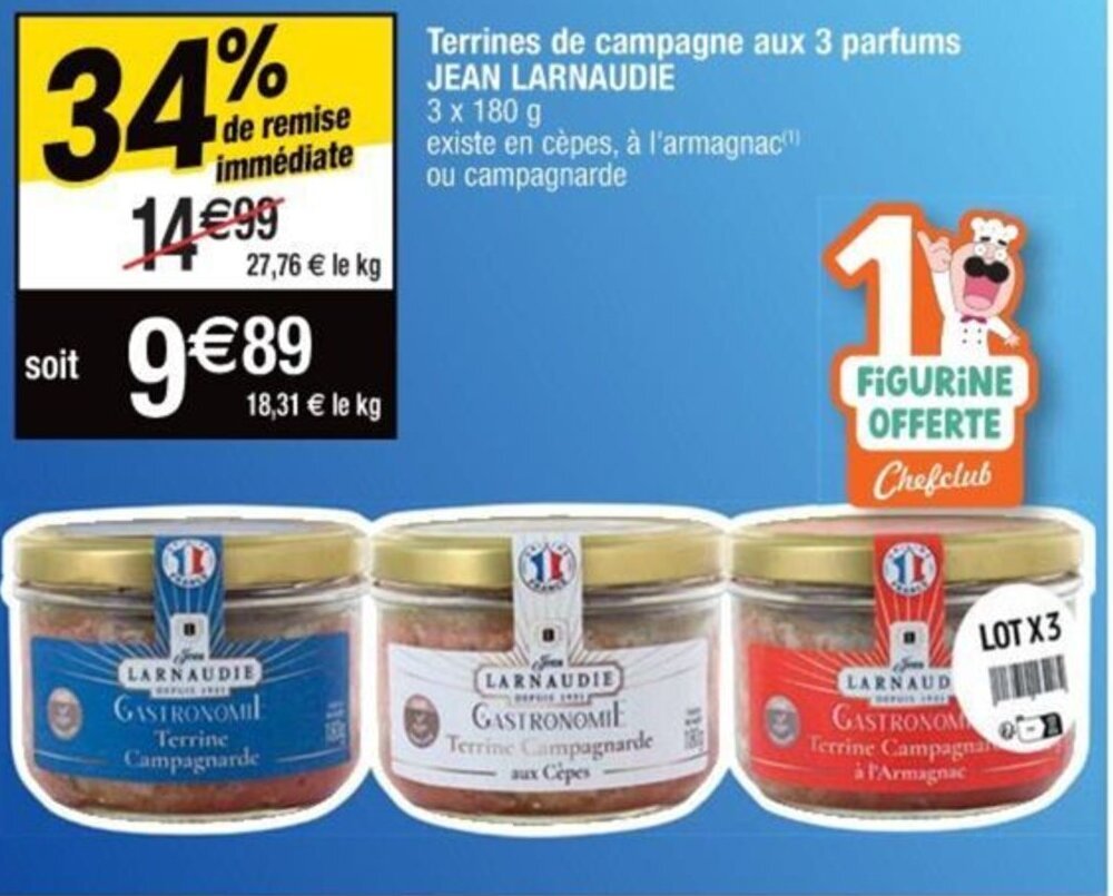 Promo Terrines de campagne aux 3 parfums JEAN LARNAUDIE chez Cora