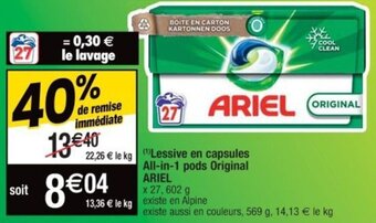 Cora x Carrefour Lessive en capsules All-in-1 pods Original ARIEL offre