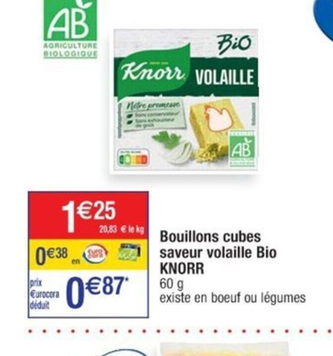 Promo Bouillons cubes saveur volaille Bio KNORR chez Cora