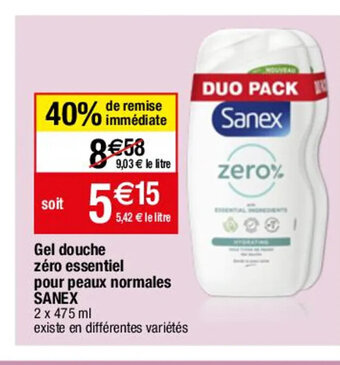 Gel douche zéro essentiel pour peaux normales SANEX