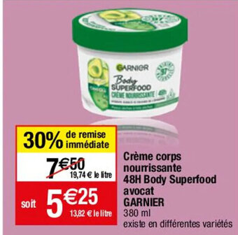 Migros Crème corps nourrissante 48H Body Superfood avocat GARNIER offre