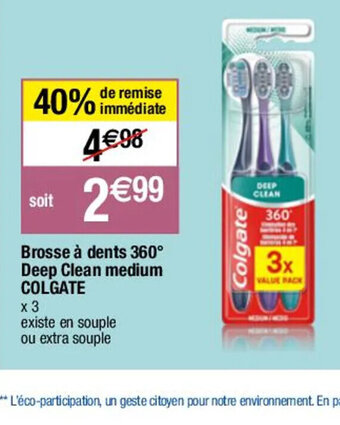Migros Brosse à dents 360° Deep Clean medium COLGATE offre