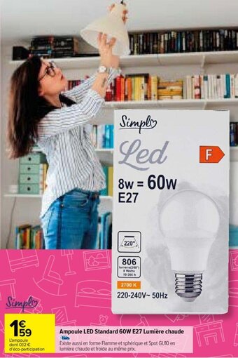 Carrefour Market Ampoule LED Standard 60W E27 Lumière chaude offre