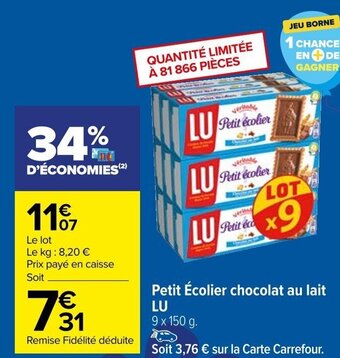 Carrefour Petit Écolier chocolat au lait LU offre
