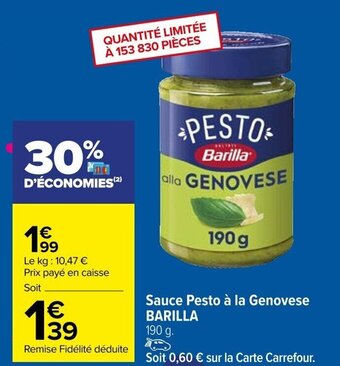 Carrefour Sauce Pesto à la Genovese BARILLA offre