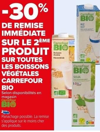 Carrefour SUR TOUTES LES BOISSONS VÉGÉTALES CARREFOUR BIO offre