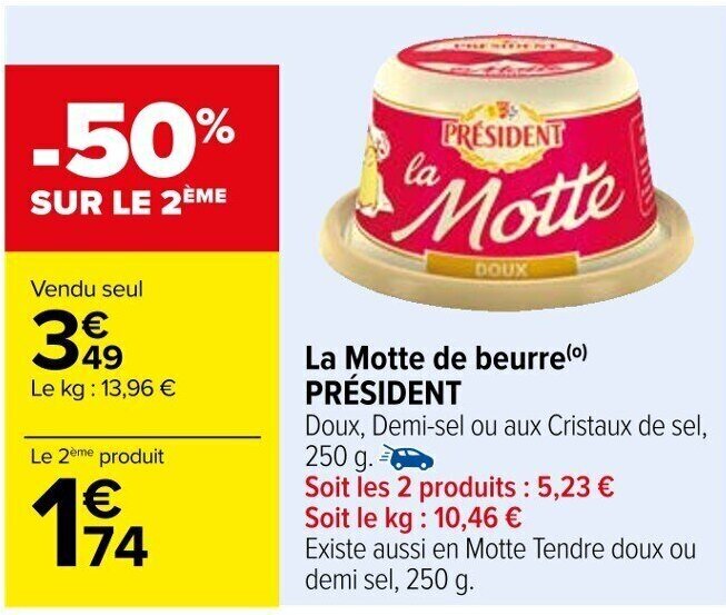 Promo La Motte de beurre (⁰) PRÉSIDENT chez Carrefour