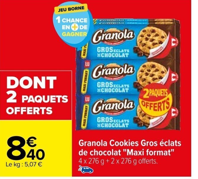 Promo Granola Cookies Gros éclats de chocolat "Maxi format" chez Carrefour