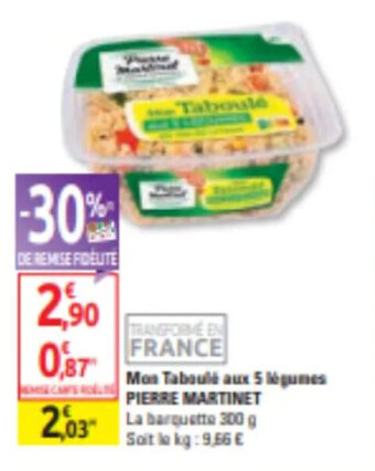 Diagonal Mon Taboule aux 5 legumes PIERRE MARTINET offre