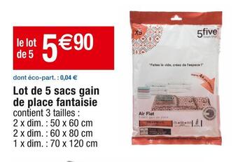 Cora x Carrefour 5five lot de 5 sacs gain de place fantaisie offre