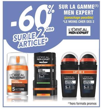 Cora x Carrefour L'oreal - 60 sur le sur le 2 ème article sur la gamme men expert l'oreal offre