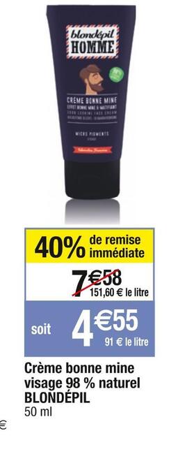 Cora x Carrefour Blondépil crème bonne mine visage 98 % naturel offre