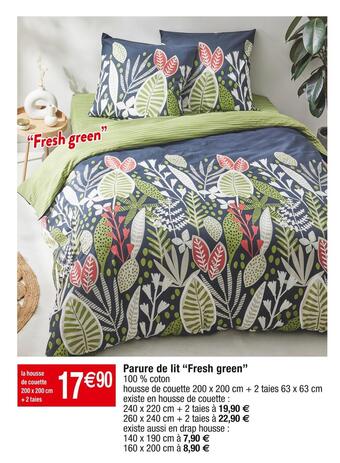 Cora x Carrefour Parure de lit ‘‘fresh green’’ offre
