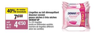 Cora x Carrefour Demak’up lingettes au lait démaquillant douceur cocoon peaux sèches à très sèches offre