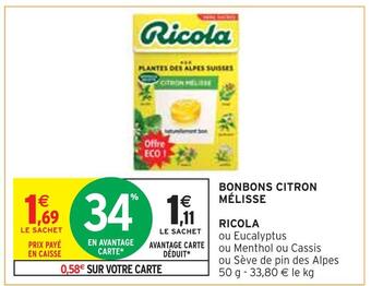 Intermarché Ricola bonbons citron mélisse offre