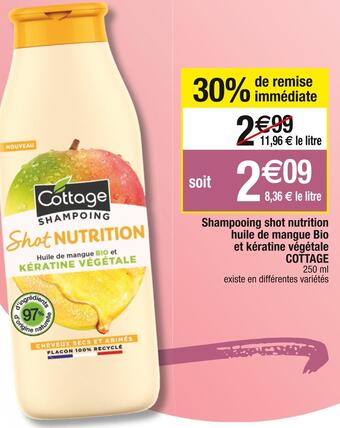 Cora x Carrefour Cottage shampooing shot nutrition huile de mangue bio et kératine végétale offre